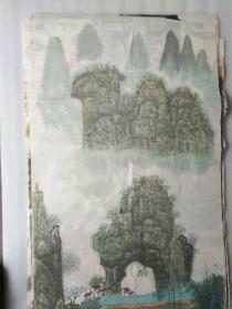 書法字畫 201810251 畫院流出無款精品手繪國畫 仿古山水圖 四尺整張 長130厘米 寬68厘米 用筆老道,品相如圖,懂字畫者鑒之